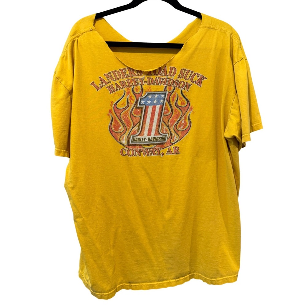 Harley Davidson Yellow Graphic T-Shirt Conway AR Landers Toad Suck w/ Cut Neck